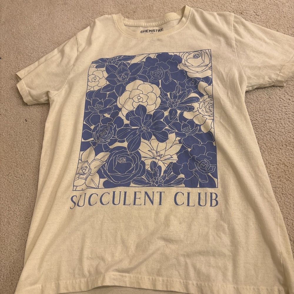 Chemistry Kids Cream and Blue Succulent T-Shirt